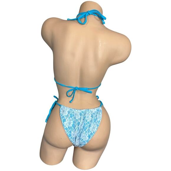 Boutique Women's Blue Bikini With Lace Overlay Large Set - Picture 10 of 14